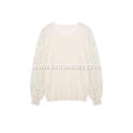 Women's Knitted Sequin Lacework Crew-Neck Pullover